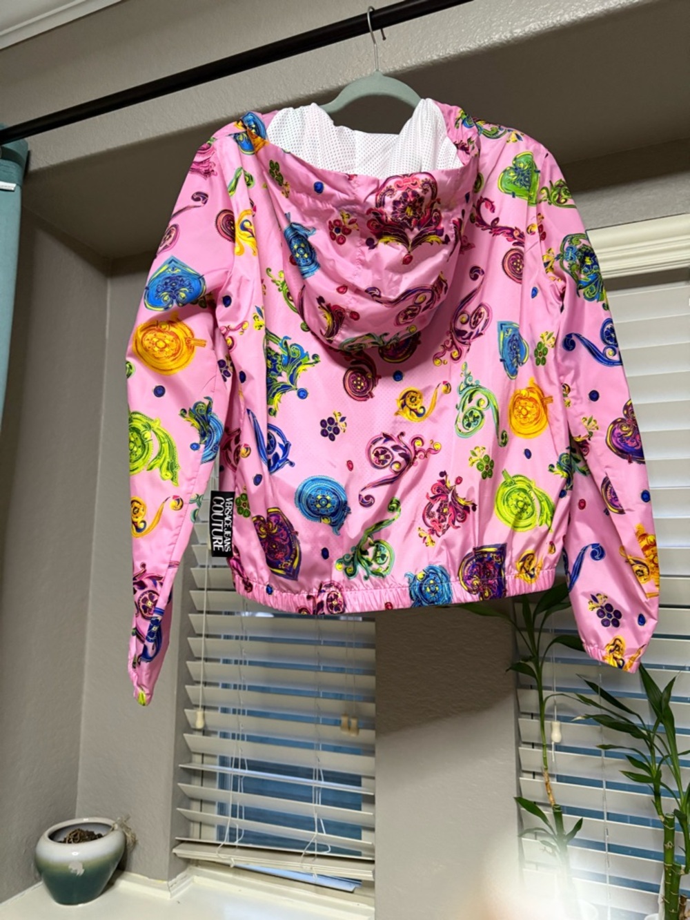 Versace Jeans Couture Pink Multicolor Printed Windbreaker Jacket - Picture 3 of 7